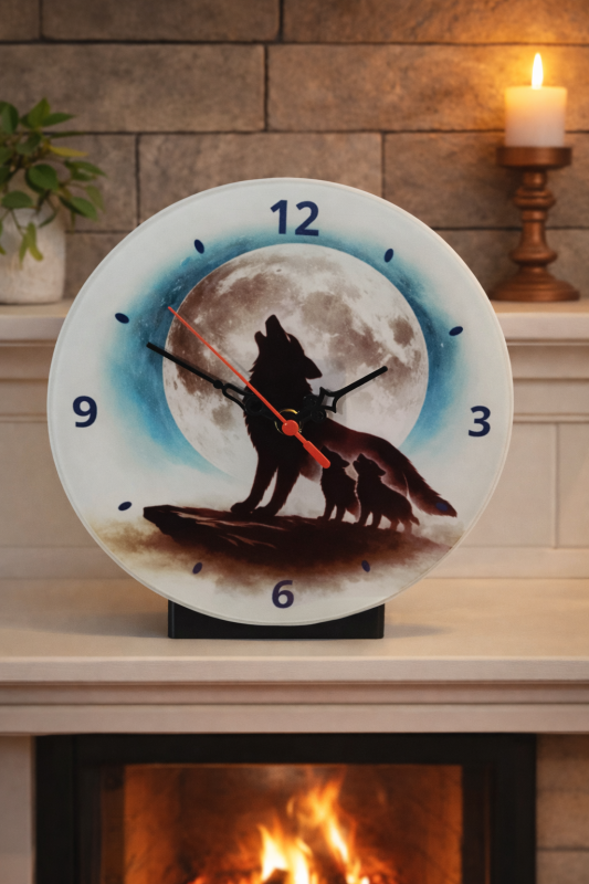 Wolf Family Glass Wall Clock - 8 inch