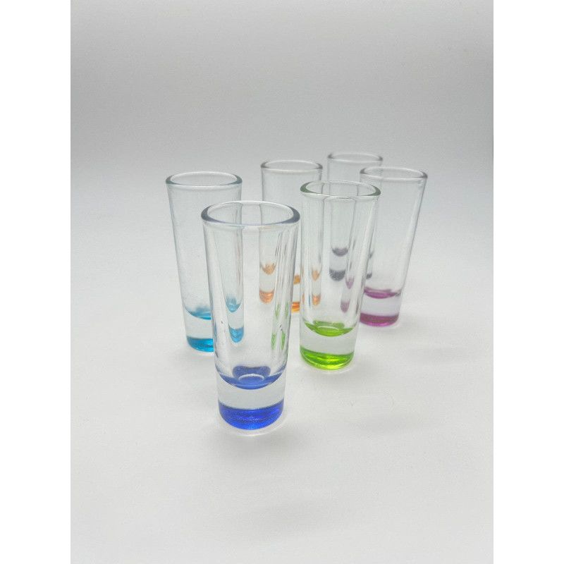 Vintage Crisa Rainbow Bottom Shot Glasses Set 6 Tall Multicolor Shooter Barware