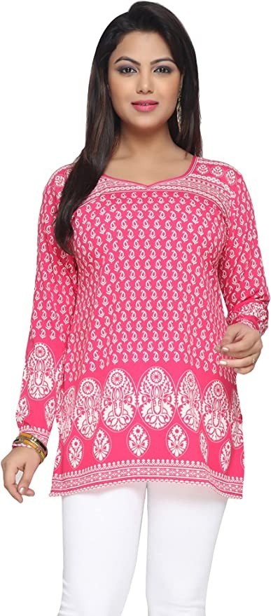 Pink Women's Printed Tunic Short Kurti Kurta