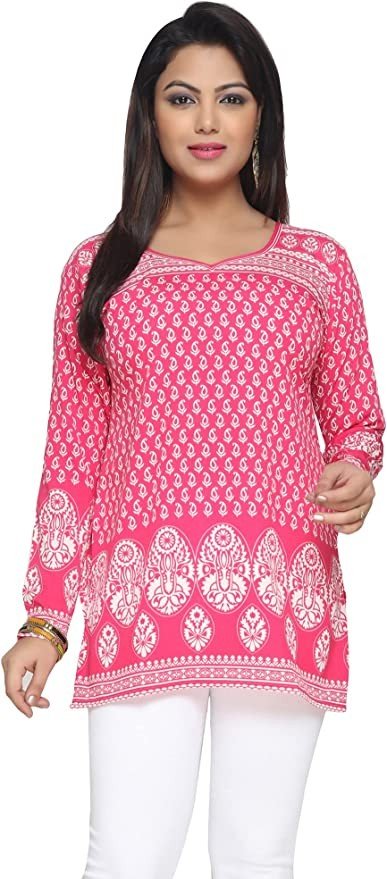 Pink Women's Printed Tunic Short Kurti Kurta