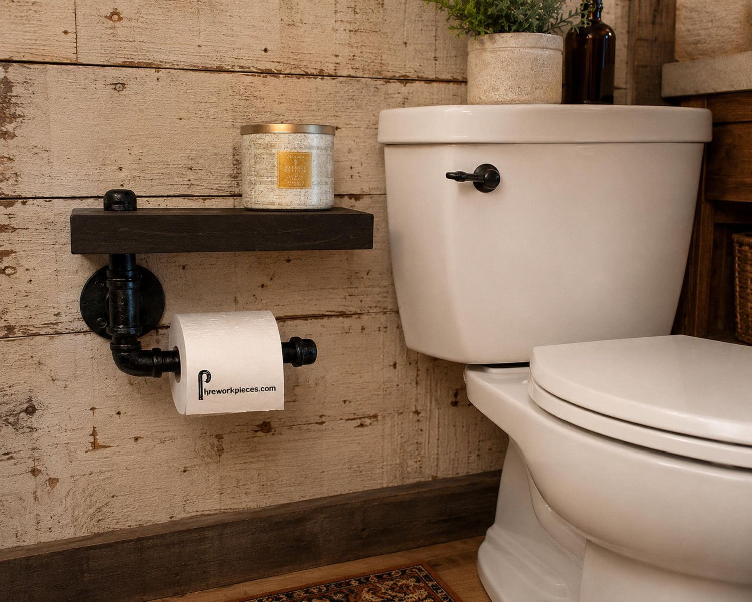 Rustic Industrial Toilet Paper Holder with Wood Shelf