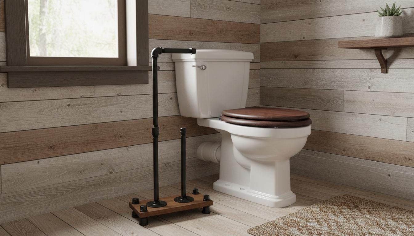 Industrial Style Freestanding 4 Roll Toilet Paper Holder With Phone Shelf – Stand