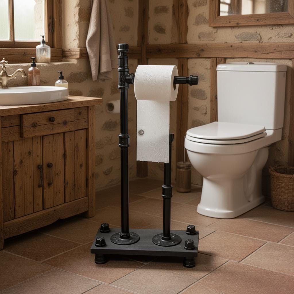 Industrial Toilet Paper Holder Stand – Retro Pipe Design, Holds 4 Rolls