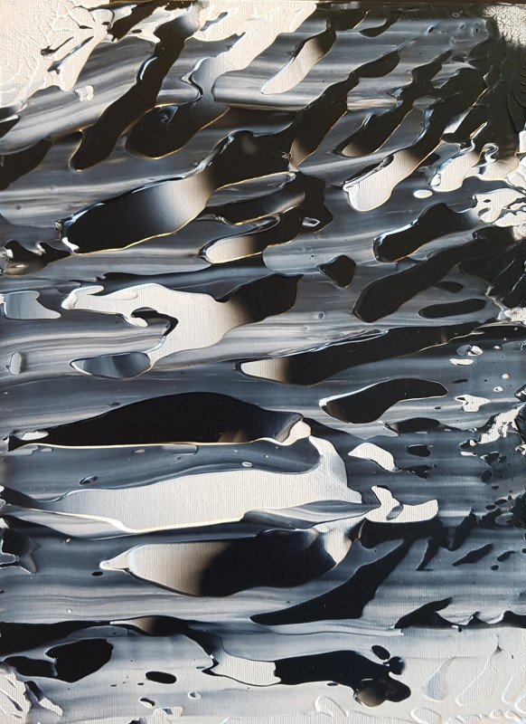 Frozen Night Acrylic Original Abstract Canvas Board in Black Frame