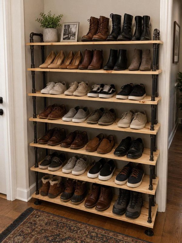 7 shelf industrial style shoe rack-rustic shoe rack-retro shoerack