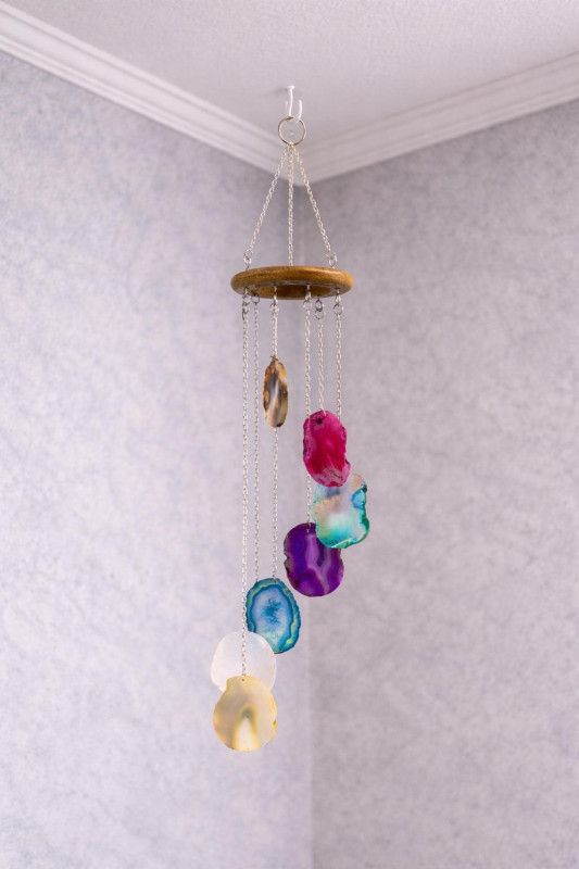 Agate Slice Wind Chime: Colorful Crystal Ornament, Positive Energy Decor