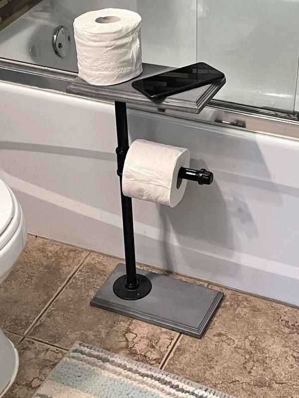Toilet paper stand, freestanding tp, tissue holder stand, black metal shelf