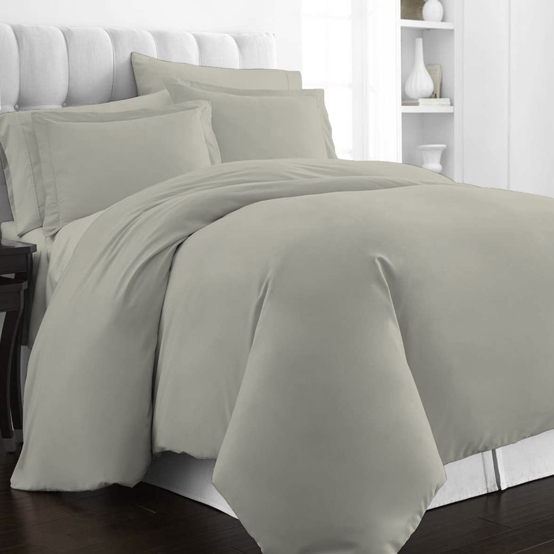 Pizuna 400 Thread Count Cotton Duvet Cover Set 2 Pc-Silver-Twin-Twin XL