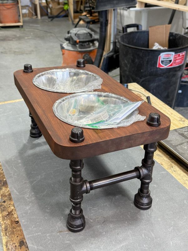 Raised Dog Feeder, Industrial Pipe Stand, Metal Elevated Bowls