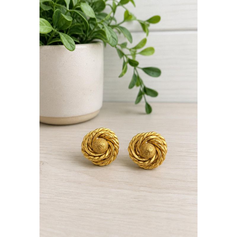 Vintage Maskell Gold Tone Rope Swirl Knot Clip On Earrings Textured Statement