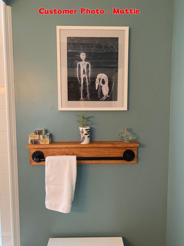 Knotty Pine Wall Mount Towel Rack with Shelf