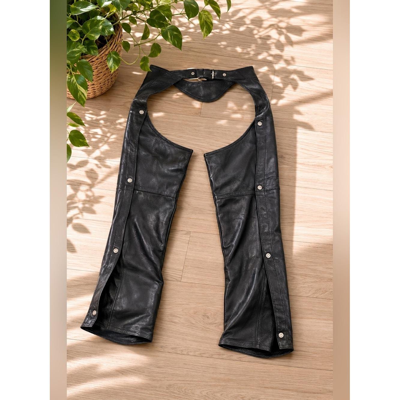 Vintage Black Leather Chaps The Old Mill Glen Laine Canada Women's 12 Moto Biker Western
