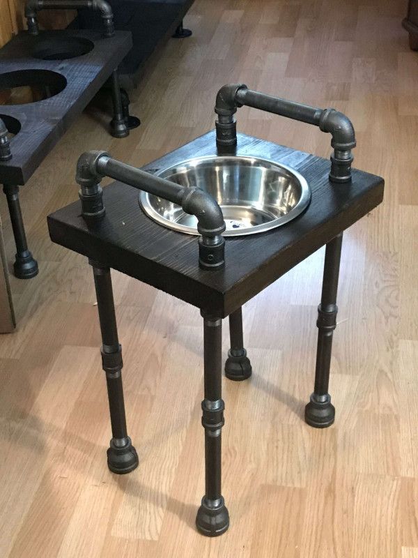Steampunk style unique raised dog bowl feeder with side gauges – Raised dog feeder