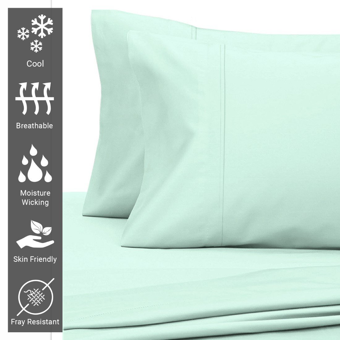 Pizuna 400 Thread Count Cotton Pillowcase -Mint Green-Queen