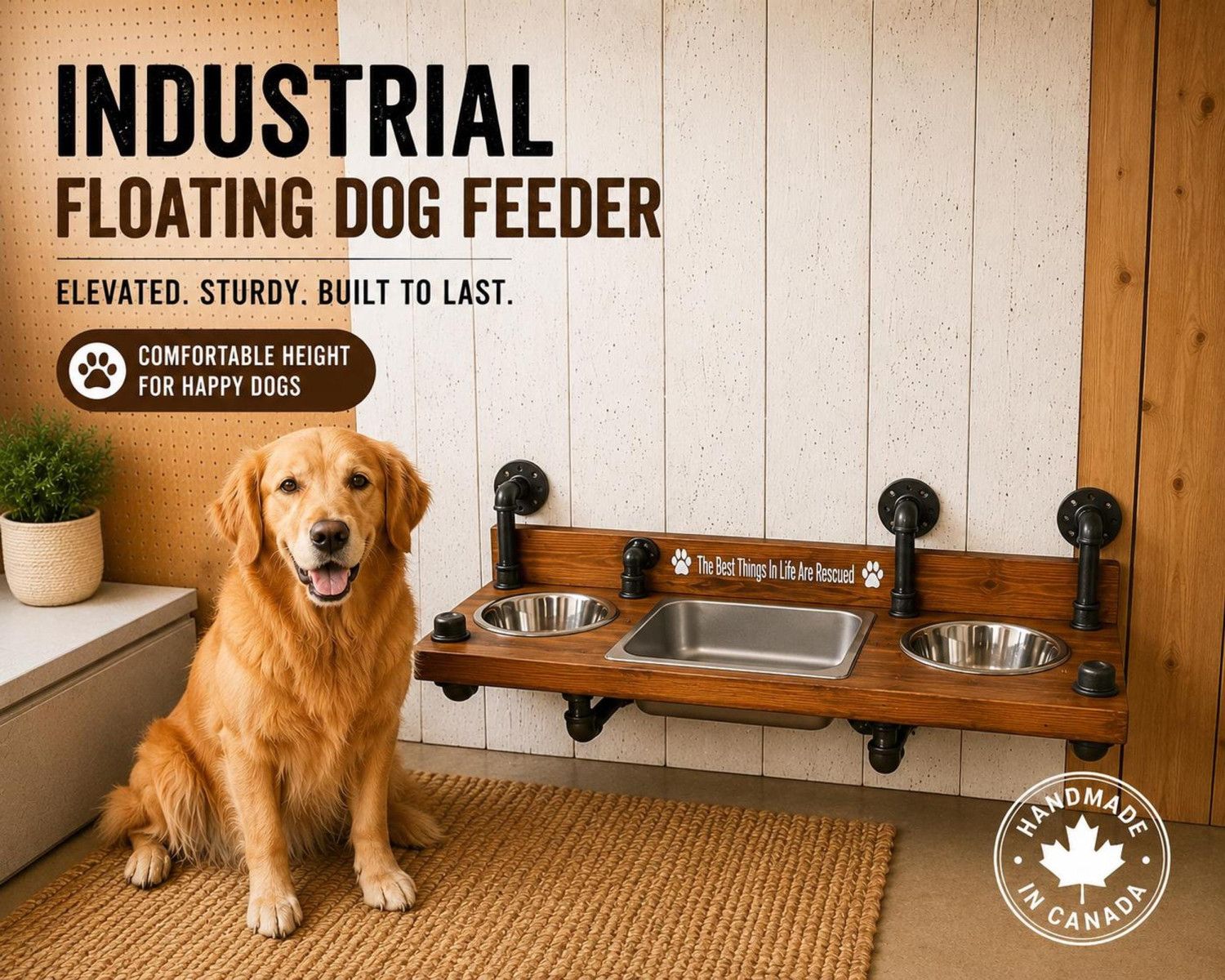 Floating Dog Bowl Feeder, Steampunk Brass Pipe, Water Bin