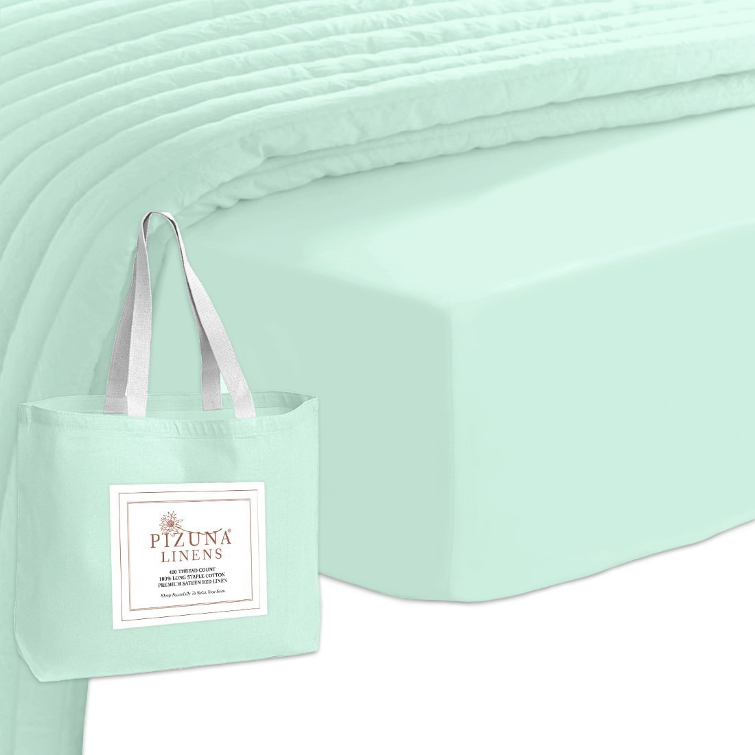 Pizuna 400 Thread Count Cotton Fitted Sheet-Mint Green-Queen