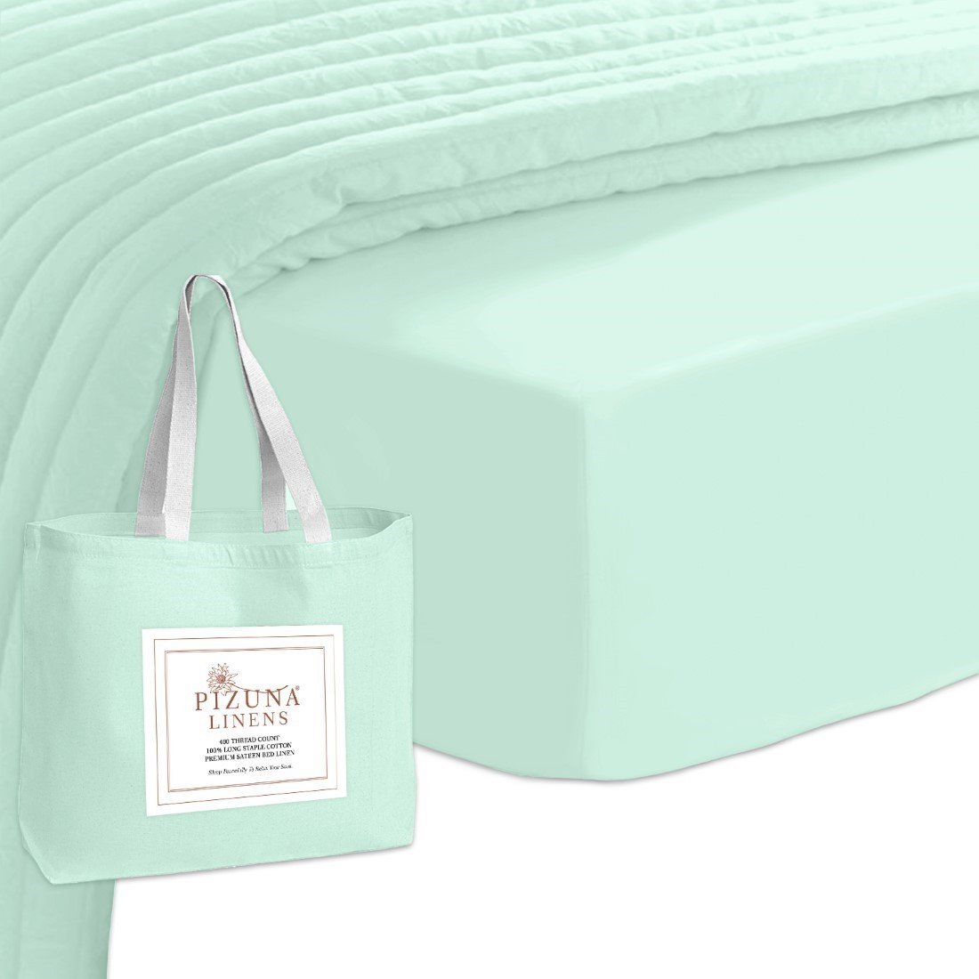 Pizuna 400 Thread Count Cotton Fitted Sheet-Mint Green-Queen