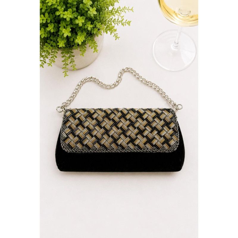 Vintage Walborg Macau Black Velvet Beaded Clutch Whimsigoth Dark Fairy Bag Prom