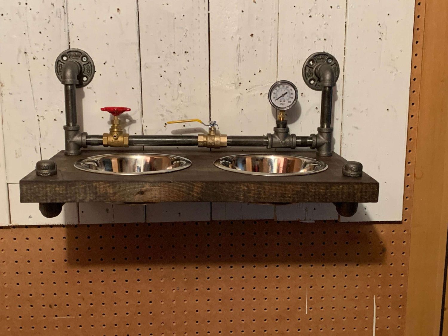 Steampunk Floating Dog Bowl Feeder: Rustic Elevated Pet Feeding Station