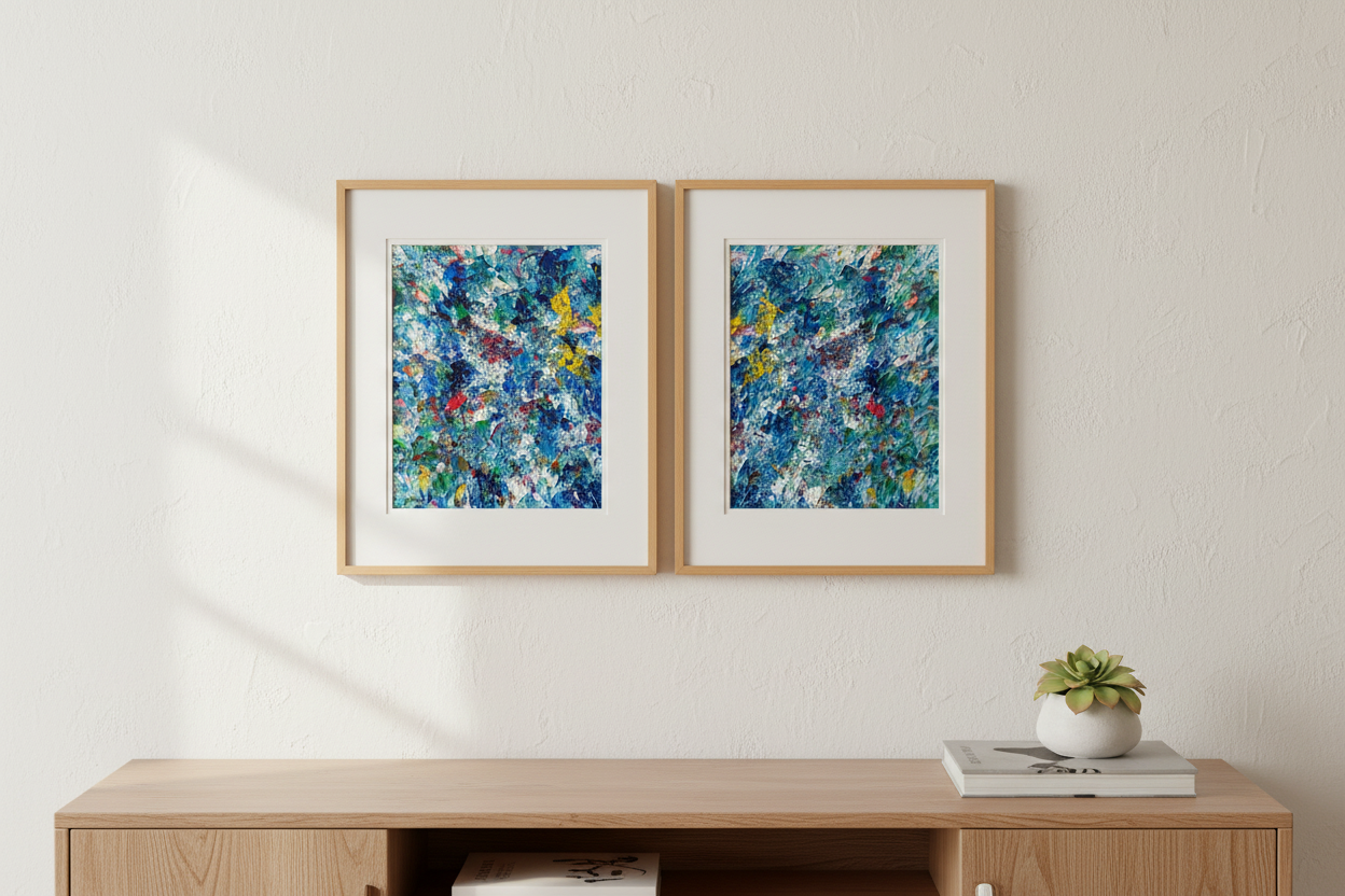2 Painting Set Blue Sky View Abstract Acrylic Wall Paintings